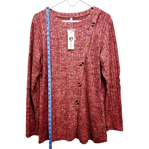 Womens Ribbed Knit Asymmetrical Button Front Sweater Top Long Sleeve Red Size XL - Picture 9 of 14